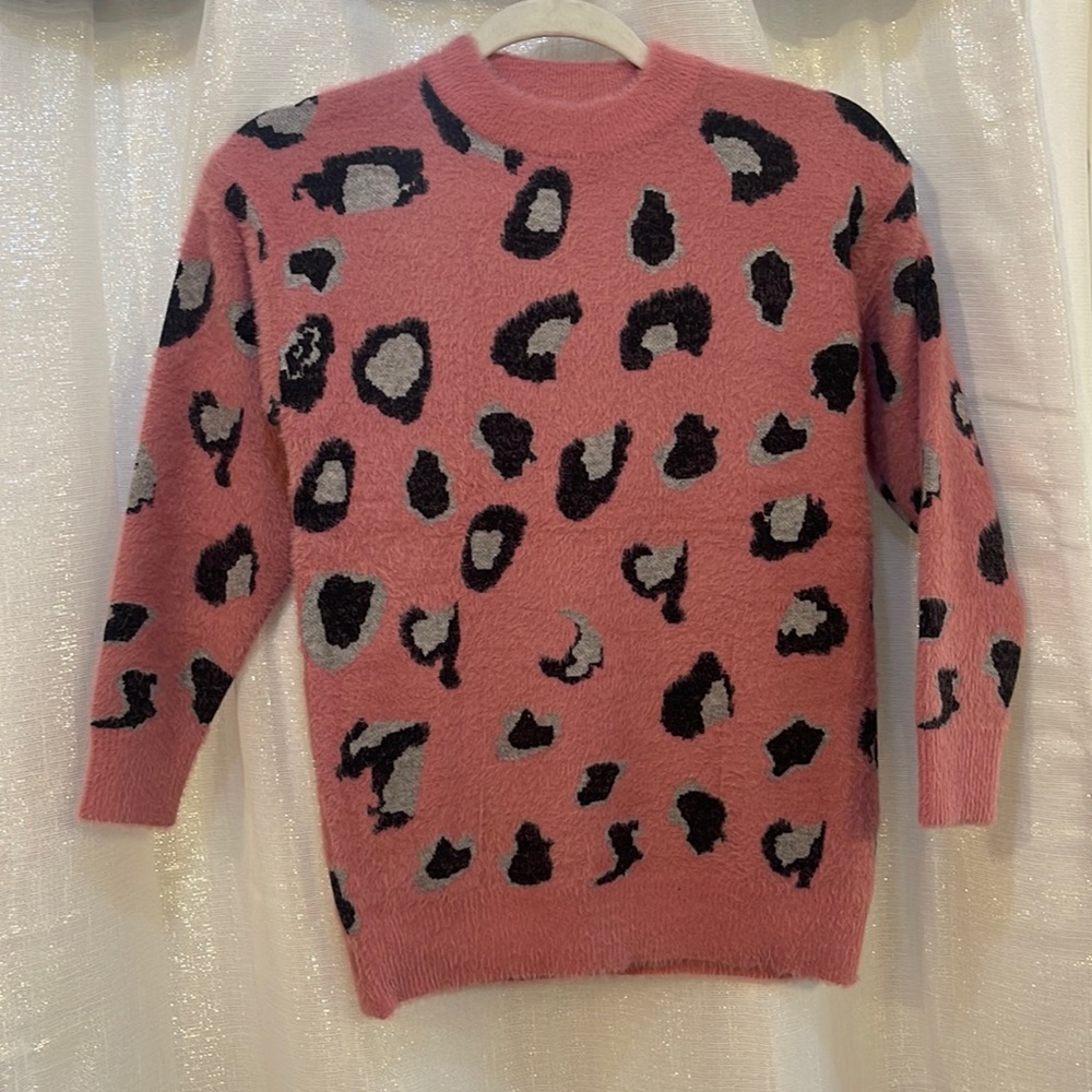 KIDS PINK CHEETAH SWEATER